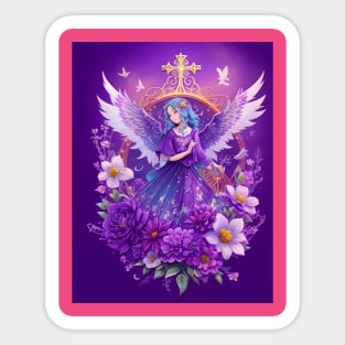 Purple Angel Under Gold Cross Sticker